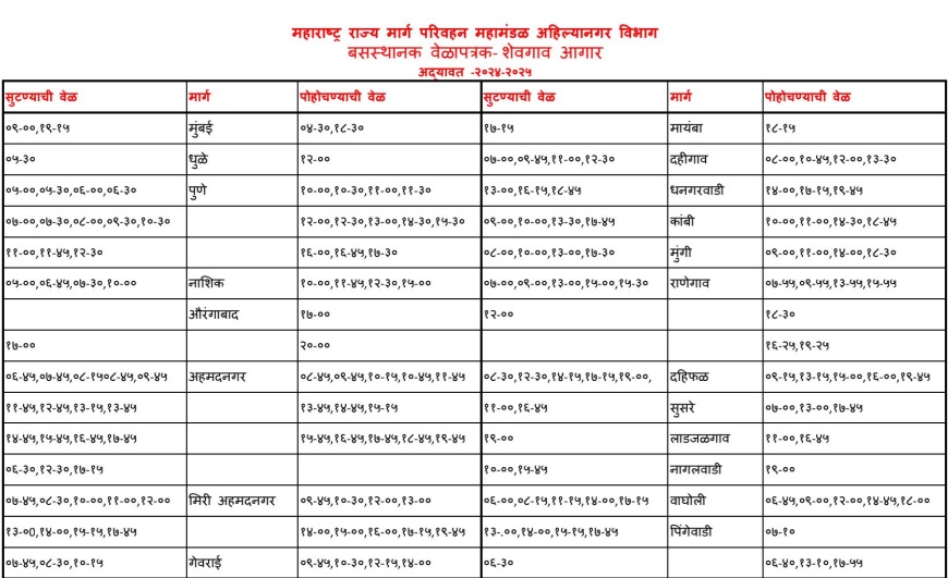 shegaon bus stand timetable1